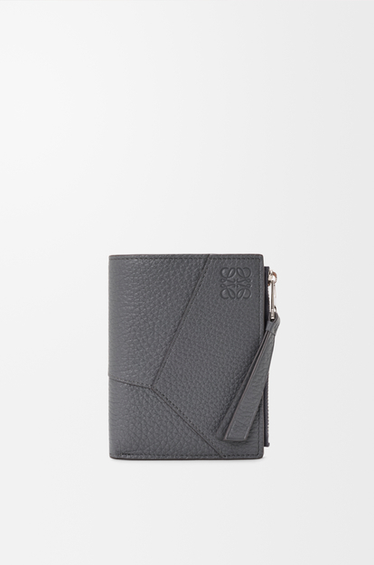 LOEWE Puzzle slim compact wallet in supple grained calfskin Blue Grey