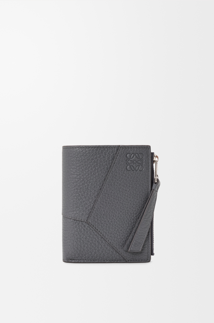 LOEWE Portefeuille compact fin Puzzle en cuir de veau grainé souple Bleu Gris