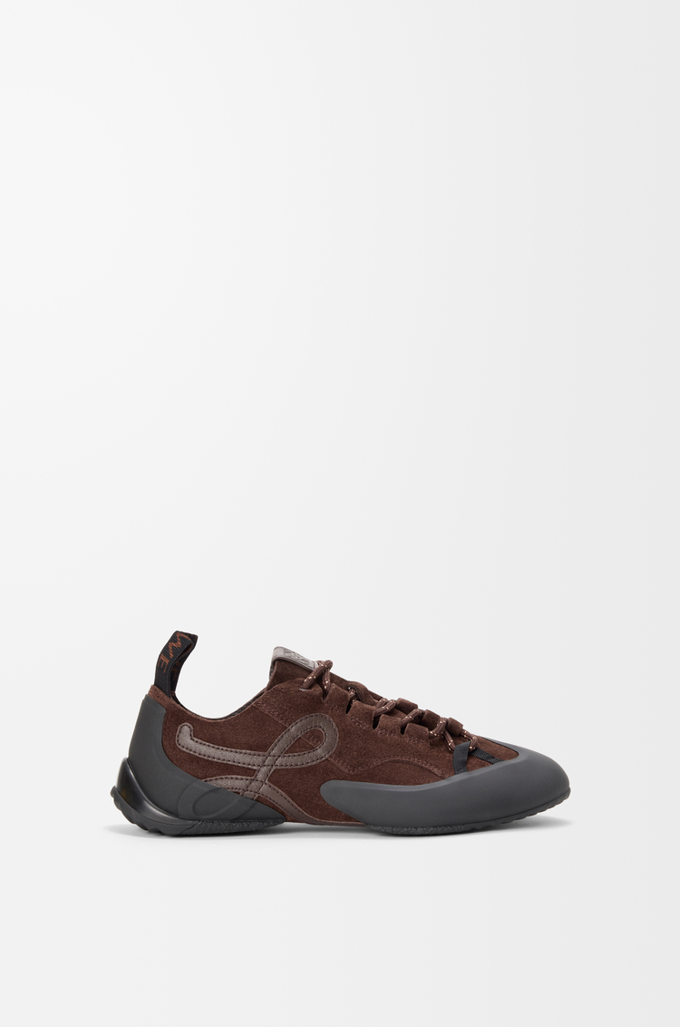 LOEWE Sneakers Grip en veau velours Dark Brown/Dark Brown