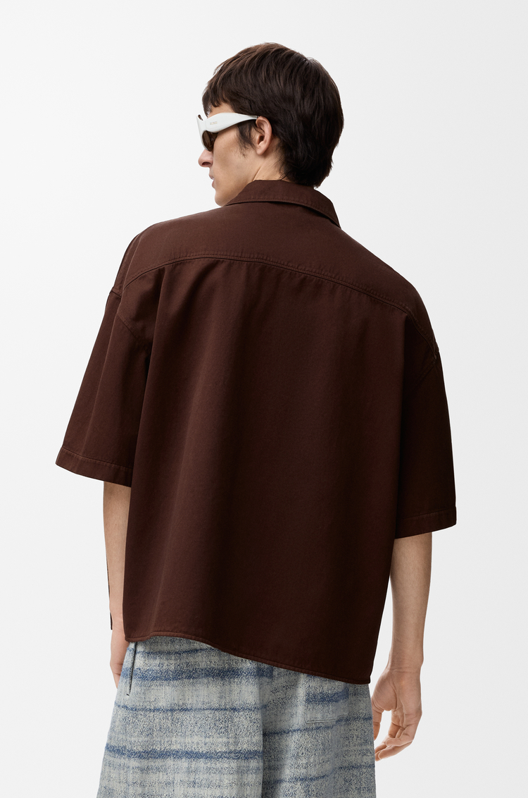 LOEWE Short sleeve shirt in cotton Chocolate Brown