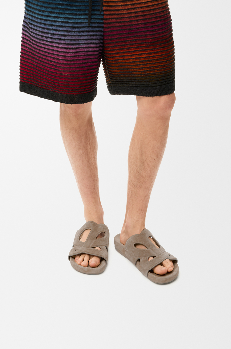 LOEWE Ease Monogram slide in suede Stone Grey