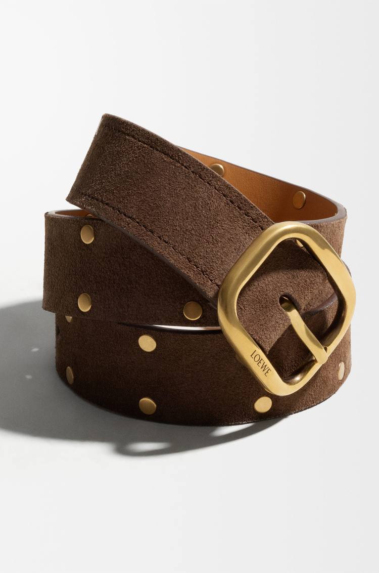 LOEWE Rounded soft belt in suede calfskin Wood/Vintage Gold