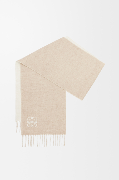 LOEWE Sciarpa bicolore in lana e cashmere Avorio/Sabbia