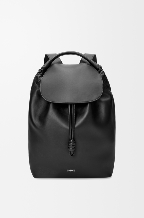 LOEWE Flamenco Rucksack aus glänzendem weichem Kalbsleder Schwarz