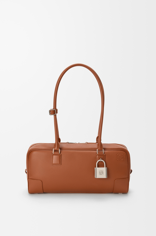 LOEWE Borsa Amazona 31 Cropped in pelle di vitello lucida Marrone Scoiattolo
