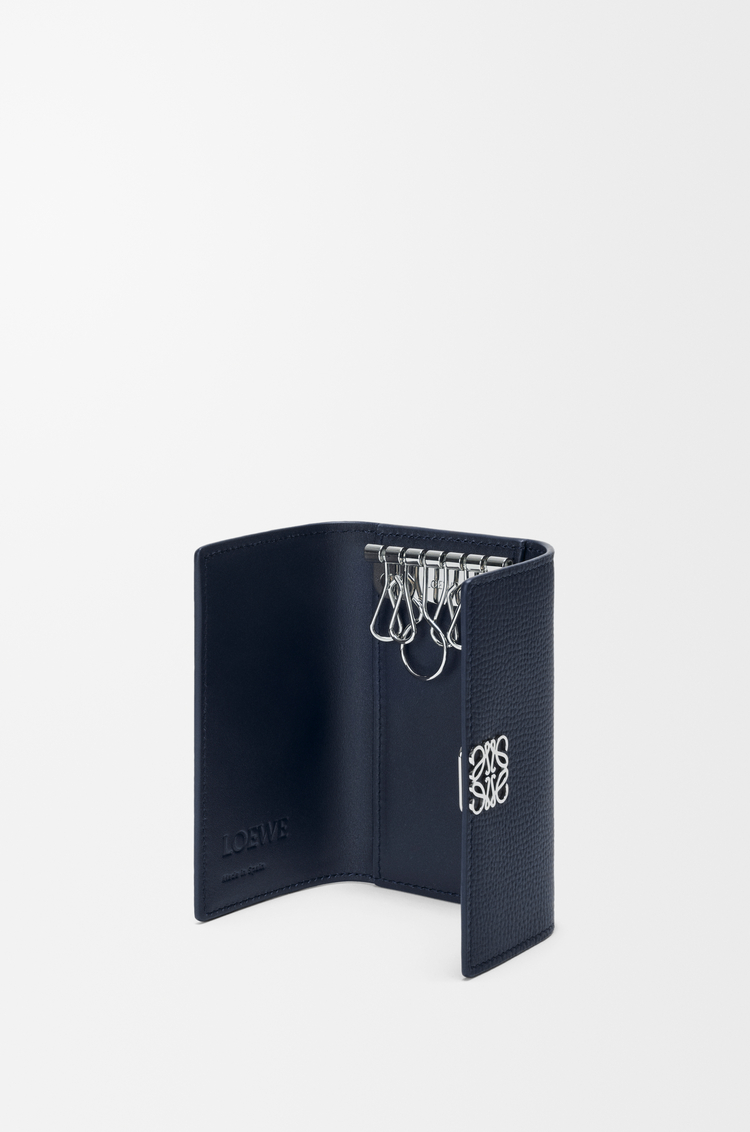LOEWE Anagram key case in pebble grained calfskin Deep Navy