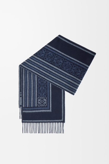 LOEWE Scarf in wool and cashmere Dark Navy Blue