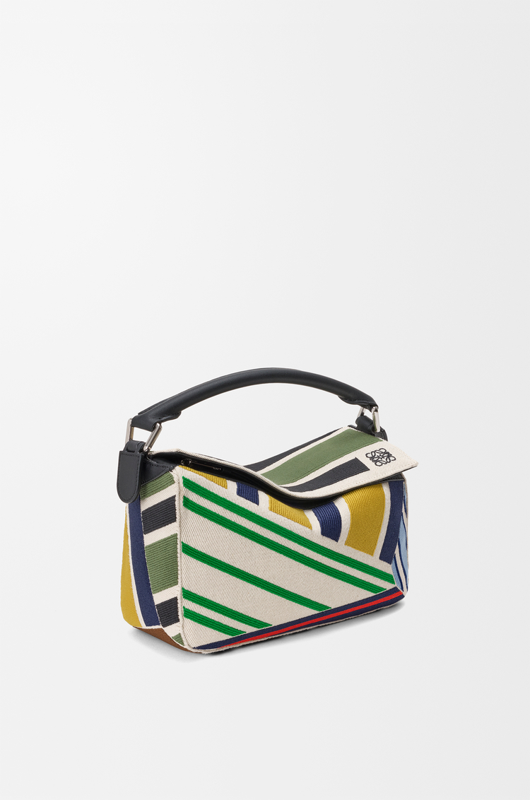 LOEWE Bolso Puzzle pequeño en lona bordada Crudo/Multicolor