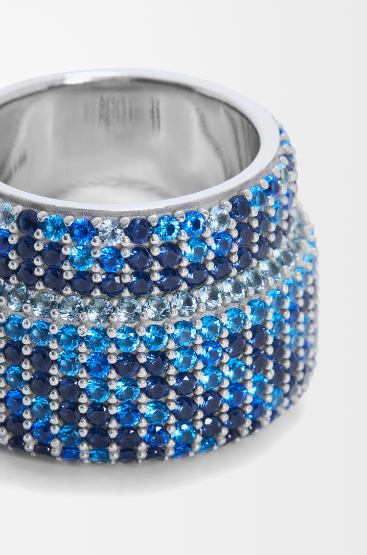 LOEWE Anello grande con pavé in argento sterling e cristalli Argento/Blu
