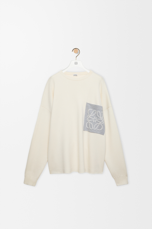LOEWE Maglia Anagram in misto cotone con tasca Beige/Grey