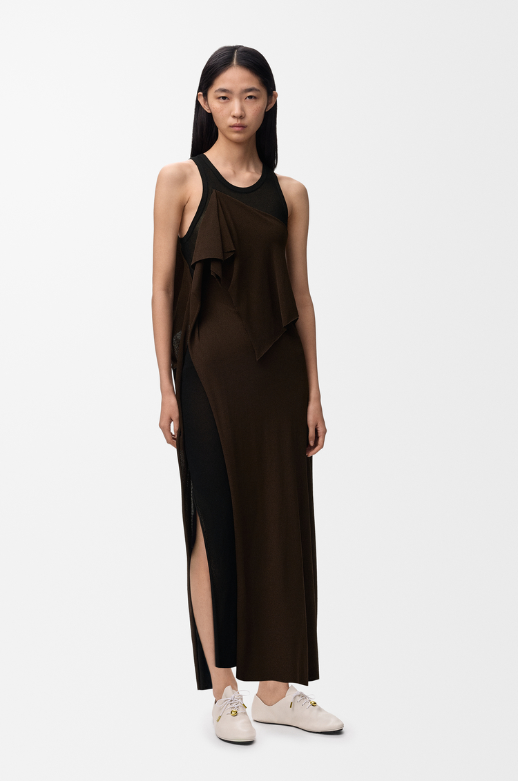 LOEWE Robe en viscose mélangée Noir/Marron