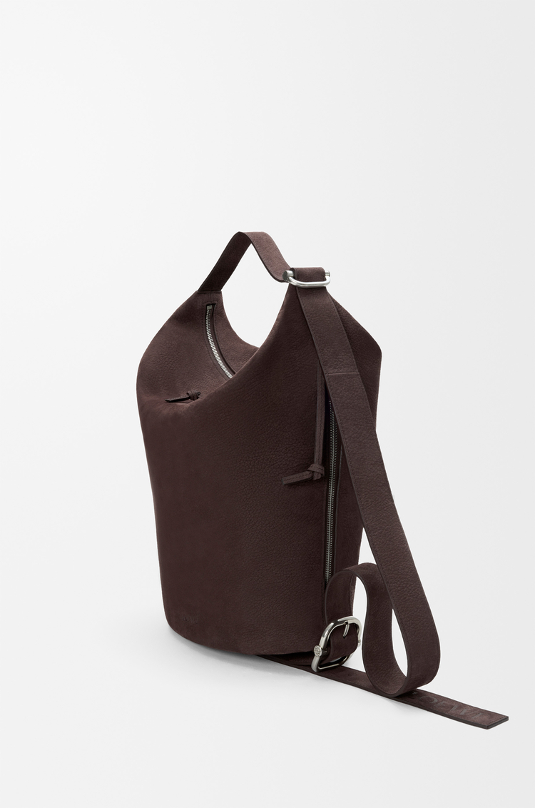 LOEWE Bolso Loop bucket en nobuck graneado Brownie Oscuro