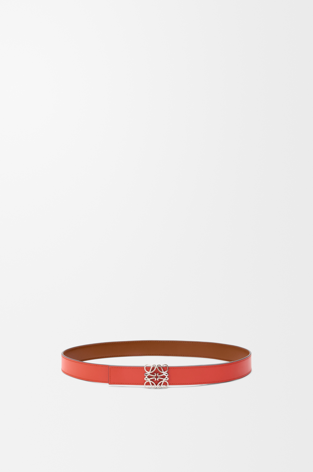 LOEWE Wendbarer Anagram Bombé Gürtel aus glattem Kalbsleder Eichhörnchenbraun/Sunrise Orange