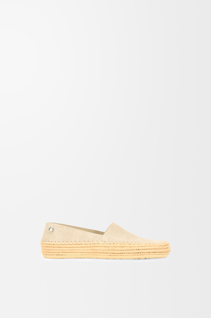 LOEWE Rio slipper in suede and raffia Light Grey