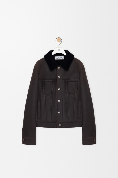 LOEWE Veste Trucker en peau lainée Marron/Bleu Marine
