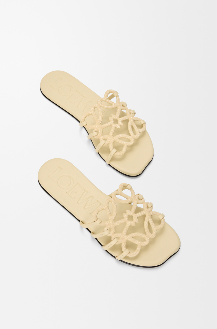 LOEWE Petal Anagram slide in rhinestone-embellished suede Butter