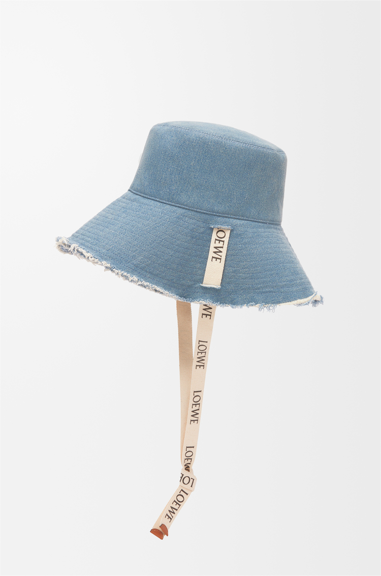 LOEWE Frayed fisherman hat in denim and calfskin Blue Denim