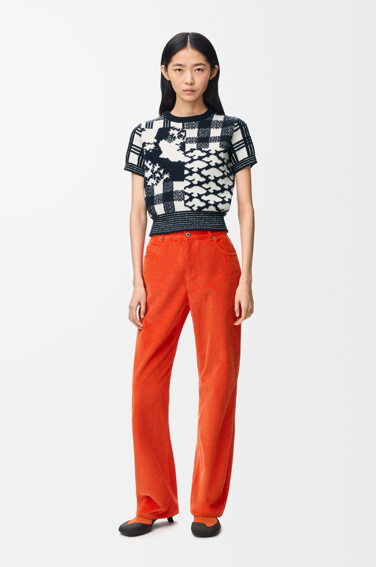 LOEWE Pull manches courtes en laine Bleu Marine/Blanc
