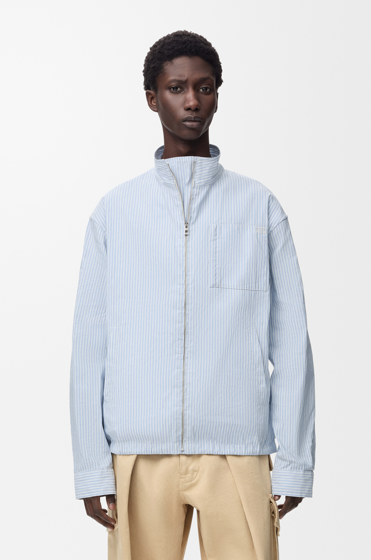 LOEWE Zip-up jacket in technical linen White/Light Blue