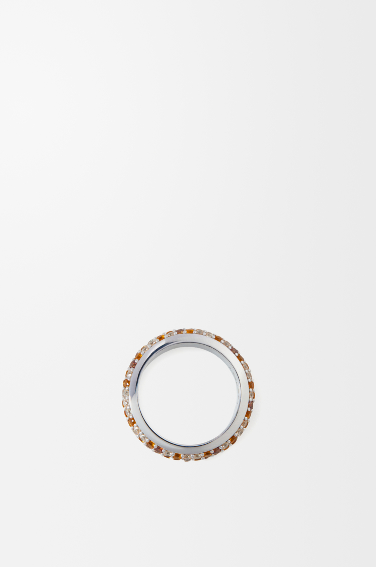 LOEWE Thin Pavé ring in sterling silver and crystals Silver/Brown