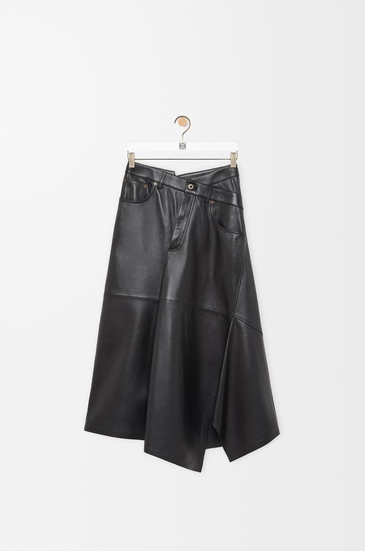 LOEWE Asymmetric skirt in satin nappa lambskin Black