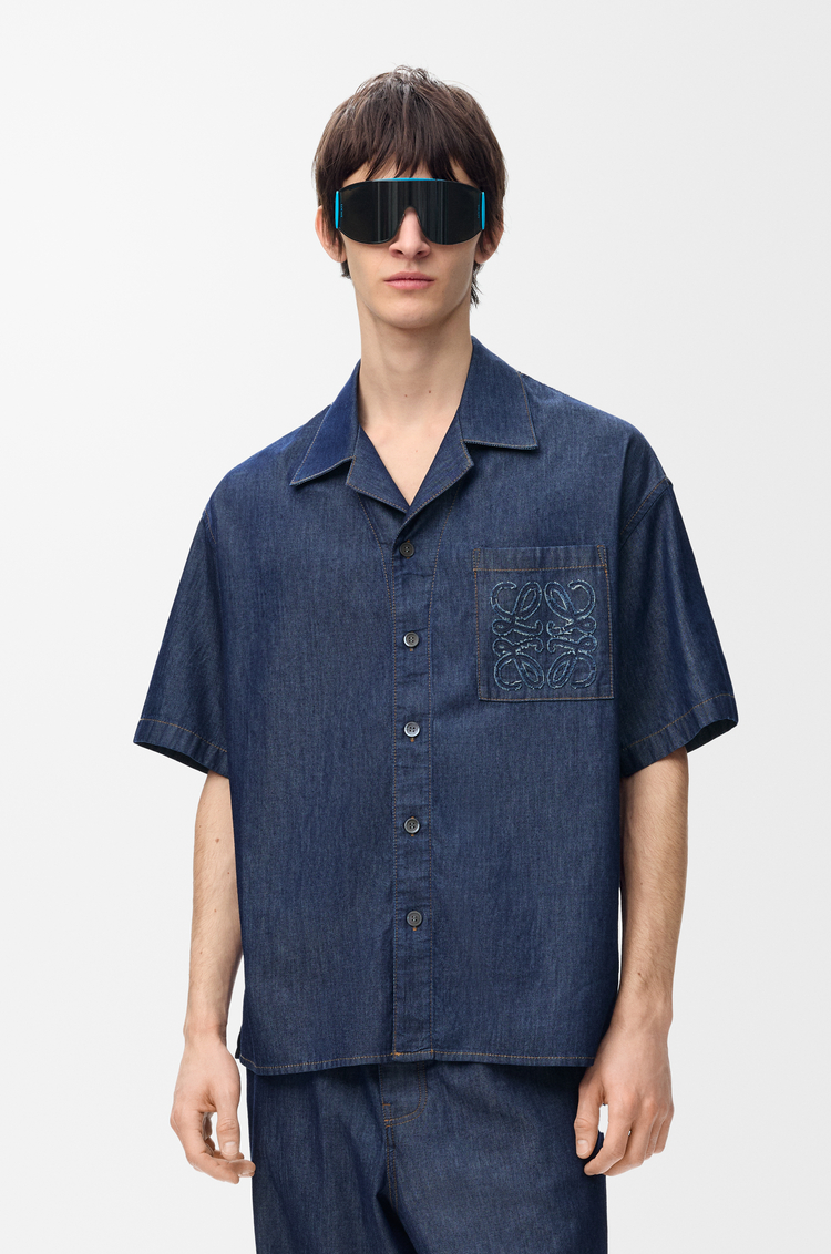 LOEWE Camisa de manga corta en algodón Azul Vaquero