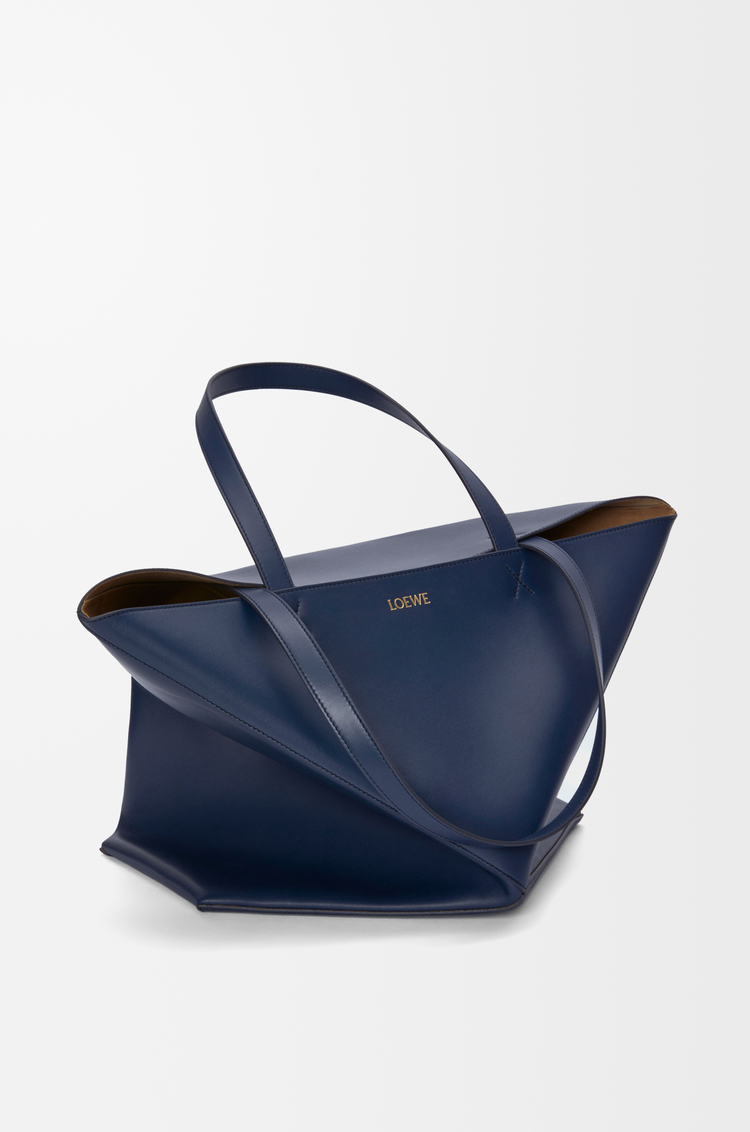 LOEWE XL Puzzle Fold tote in shiny calfskin Abyss Blue