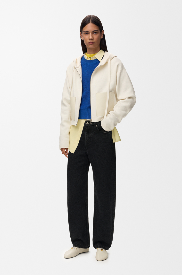 LOEWE Kapuzenpullover mit Reißverschluss aus Wolle Weiß