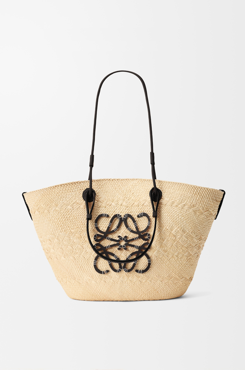 LOEWE Panier Anagram en palmier Iraca et cuir de veau Naturel/Noir