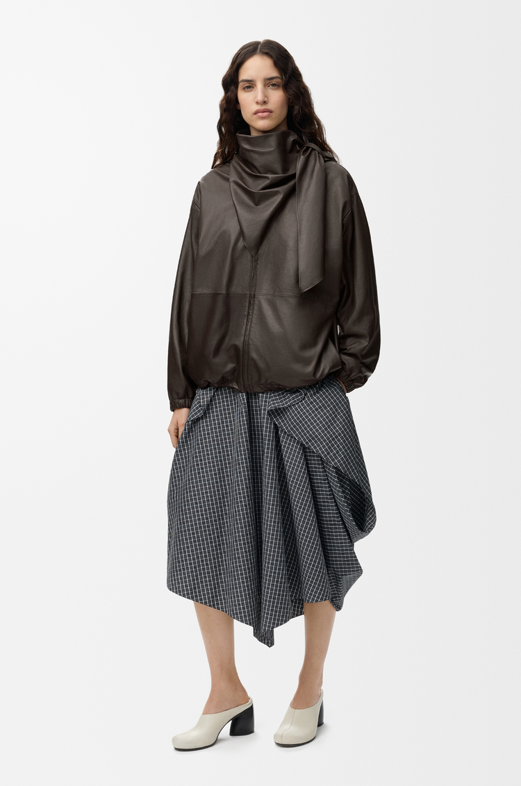 LOEWE Scarf Jacke aus Nappa-Kalbsleder Dunkelbraun