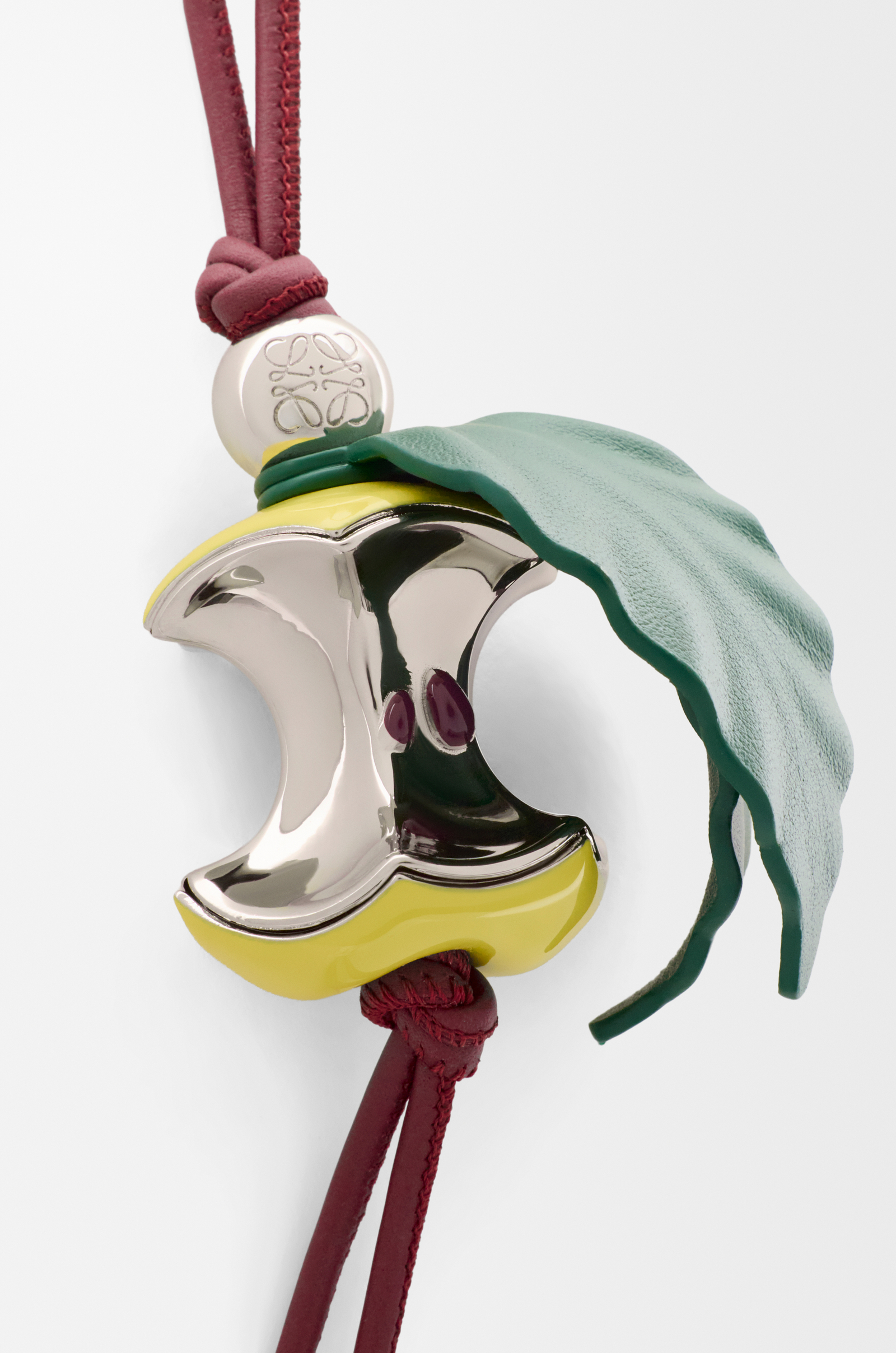 LOEWE Apple charm in brass and calfskin Green/Silver