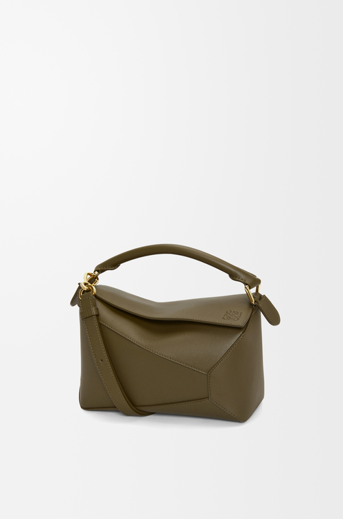 LOEWE Borsa Puzzle Edge piccola in pelle di vitello classica Verde Kaki Scuro