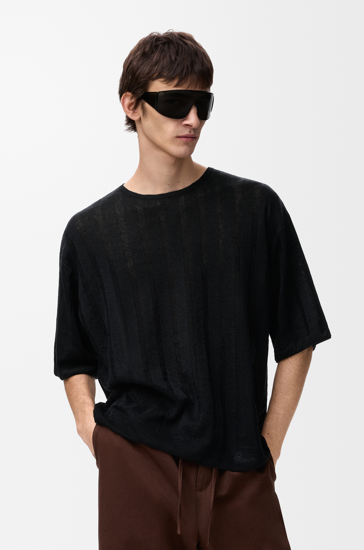 LOEWE Short sleeve top in linen Black