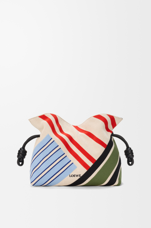 LOEWE Flamenco clutch moyen en toile brodée Écru/Multicolore