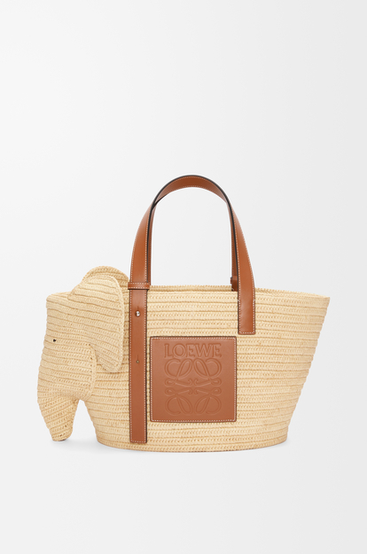 LOEWE Elephant basket in raffia and calfskin Natural/Tan