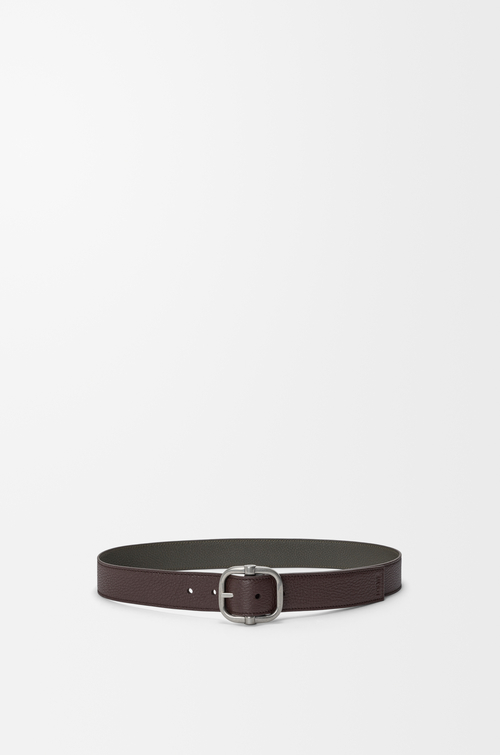LOEWE Cinturón reversible Loop en piel de ternera graneada Chocolate/Caqui Oscuro/Paladio