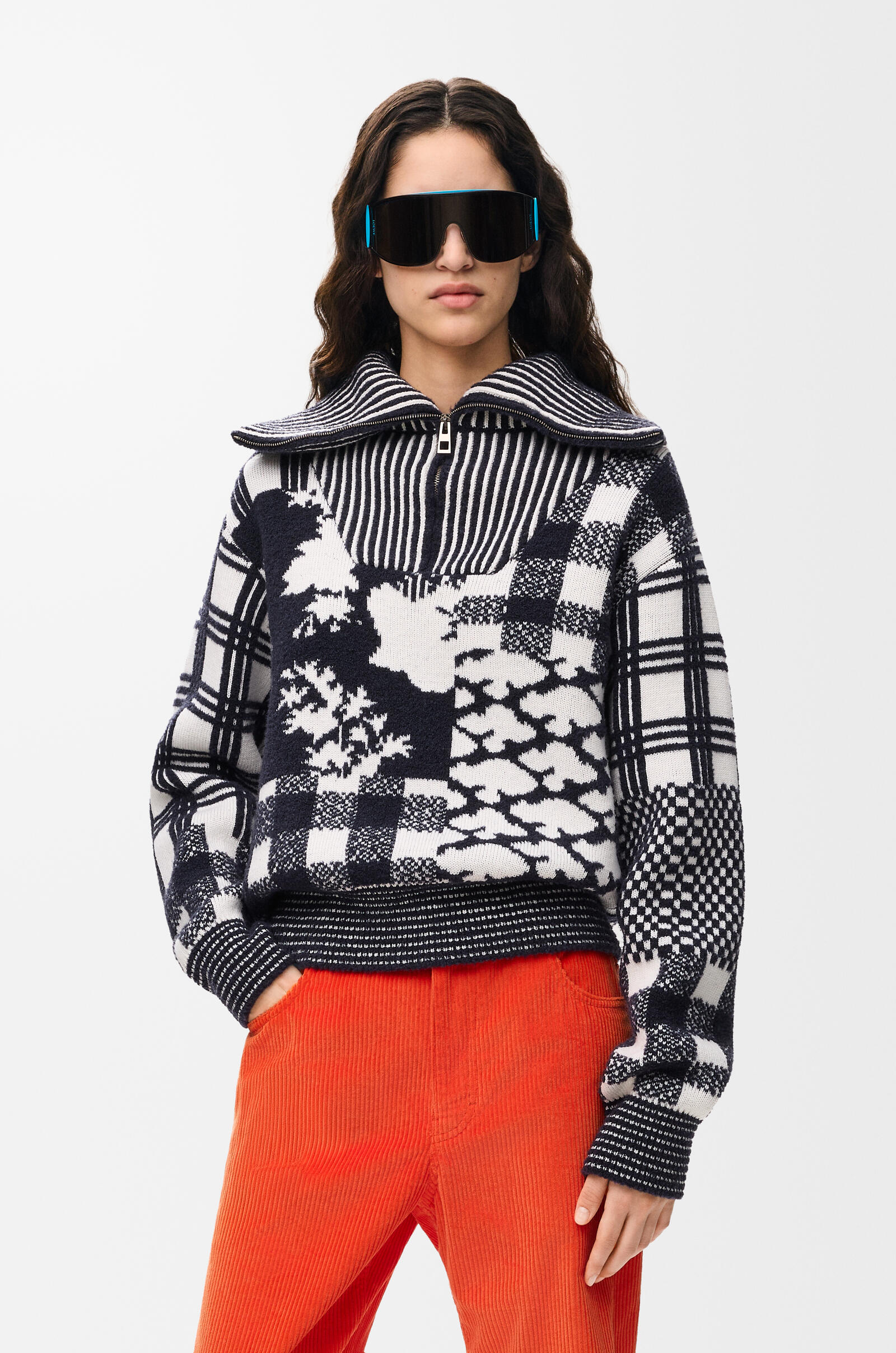 LOEWE Zip-up sweater in wool Navy/White