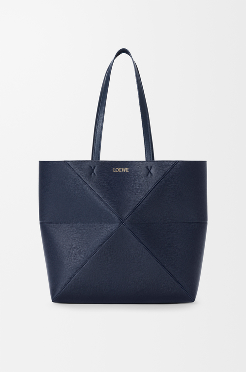 LOEWE Puzzle Fold tote horizontal moyen en cuir de veau grainé souple Bleu Marine Profond
