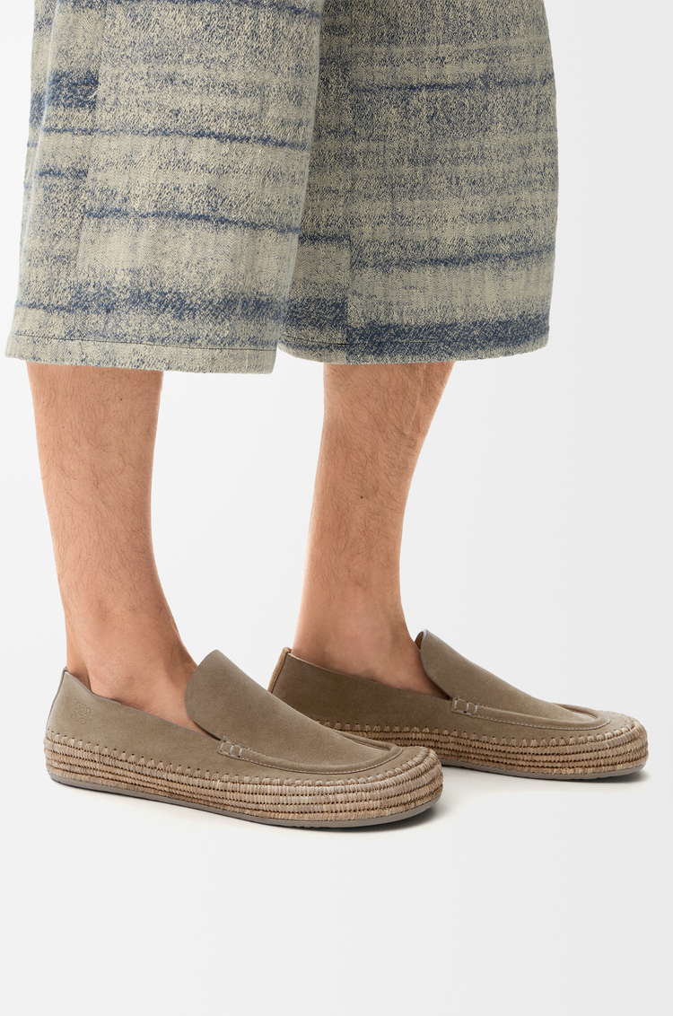 LOEWE Rio loafer in suede and raffia Stone Grey