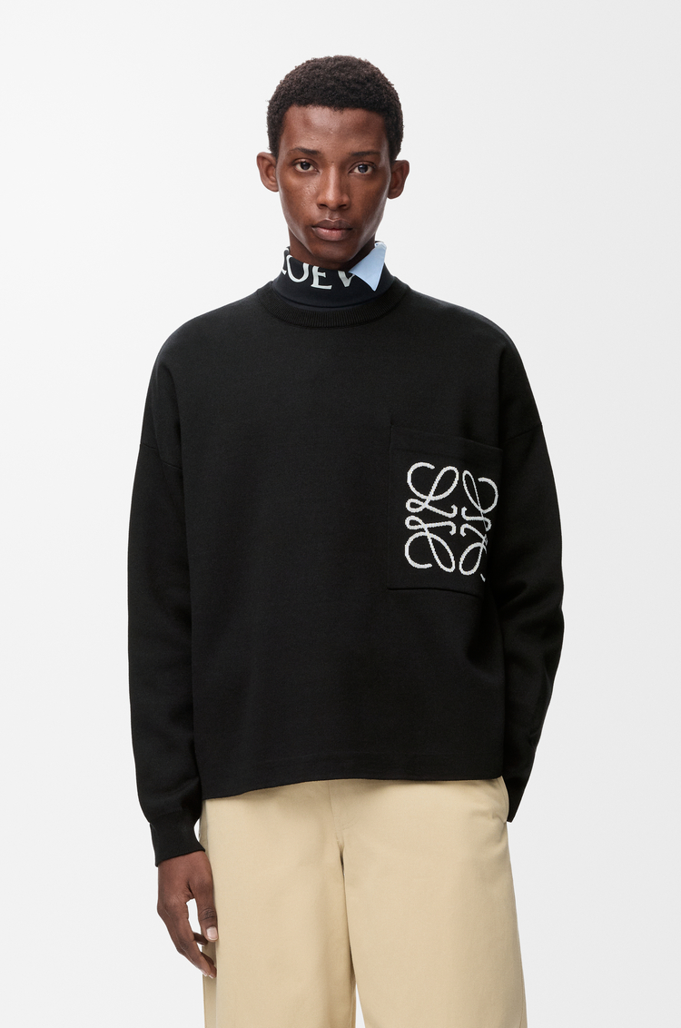 LOEWE 棉質 Anagram 口袋套頭衫 黑色/白色