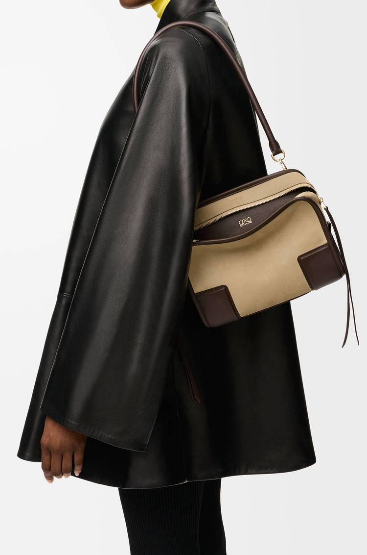 LOEWE Small Amazona 180 bag in suede Oro/Chocolat