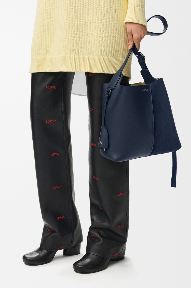 LOEWE Medium Bilbao bucket in soft calfskin and suede Deep Navy