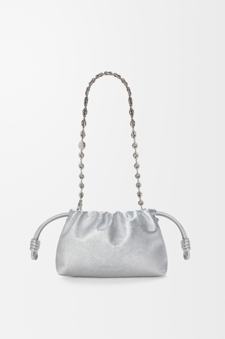 LOEWE Mini Flamenco purse in moiré printed calfskin Silver