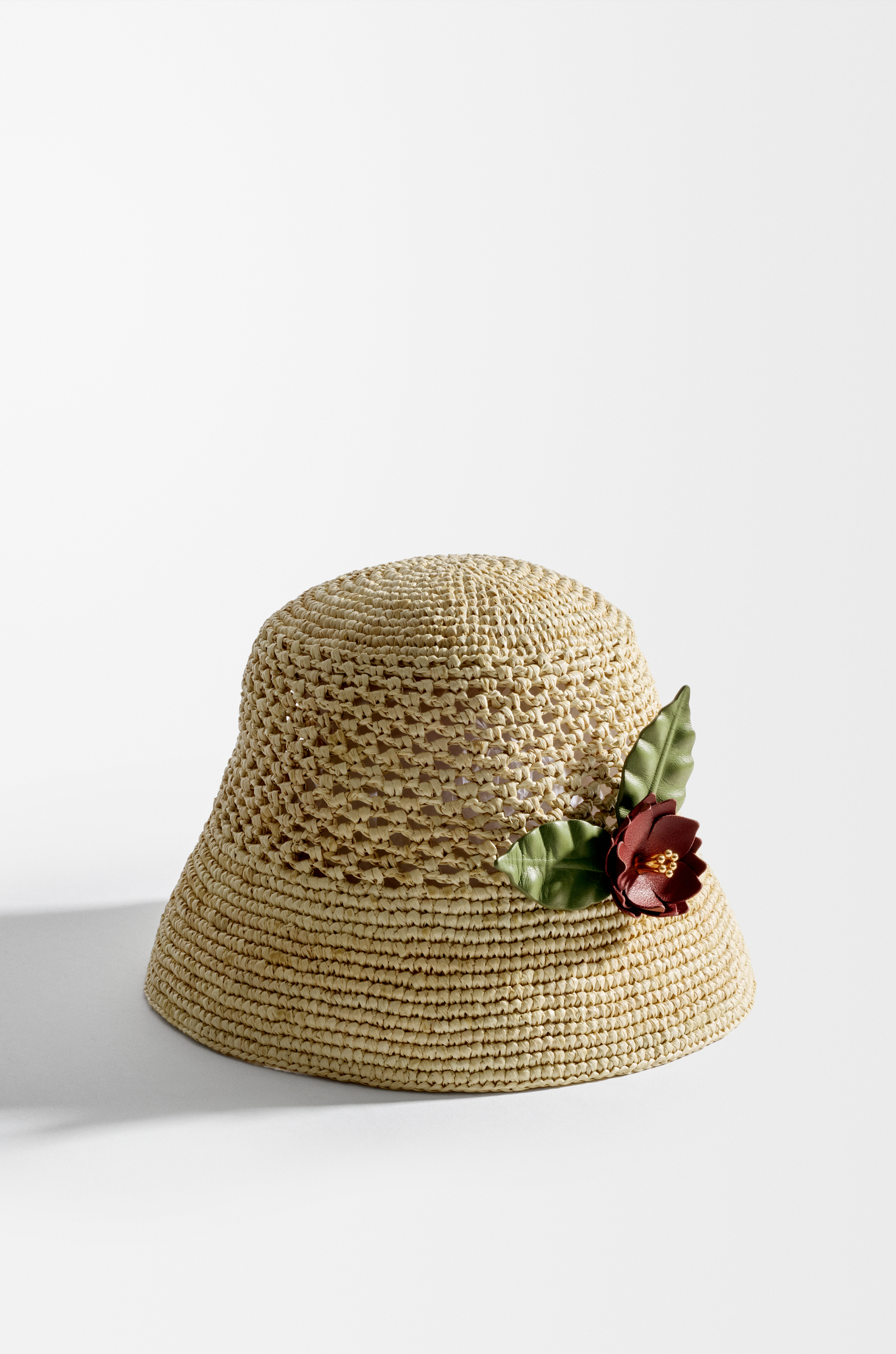 LOEWE Flower pin in classic calfskin Burgundy