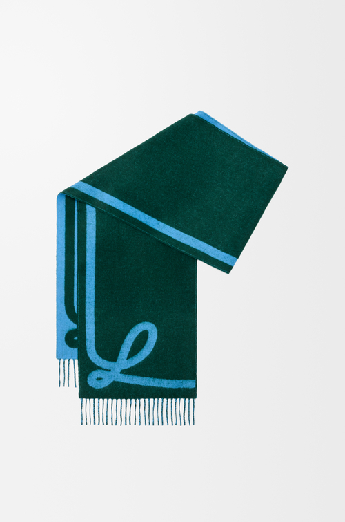 LOEWE Schal aus Wolle und Kaschmir Dunkelgrün/Blau