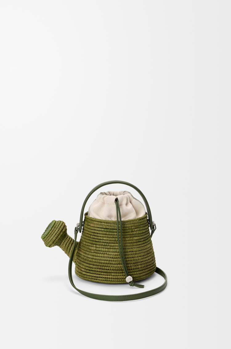 LOEWE Watering Can bag in raffia and calfskin Green