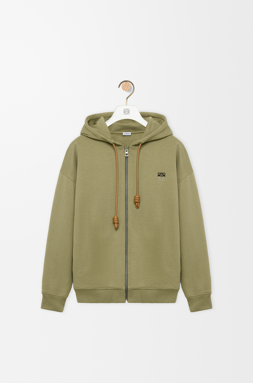 LOEWE Sudadera con capucha y cremallera en algodón Verde Caqui