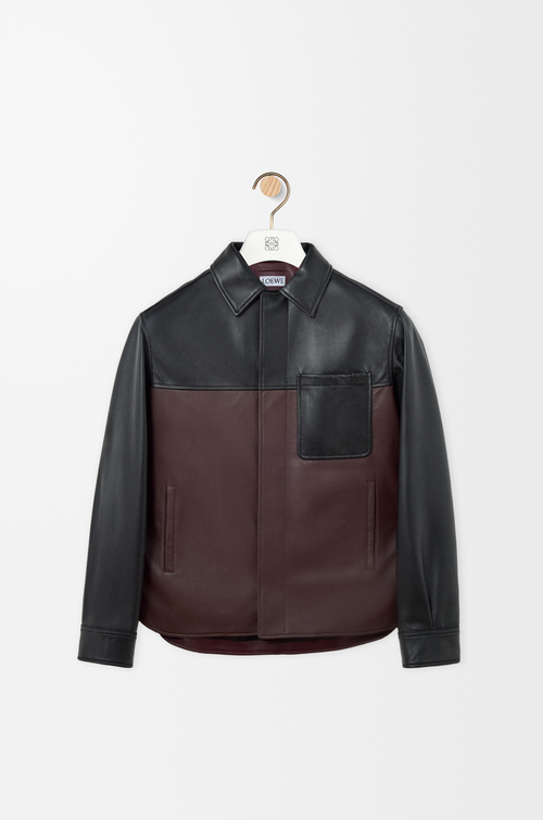 LOEWE Overshirt aus Nappa-Lammleder Black/Burgundy