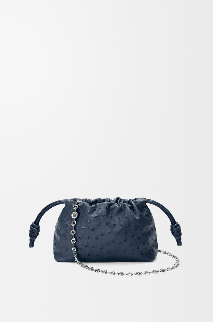LOEWE Mini Flamenco purse in ostrich Deep Navy