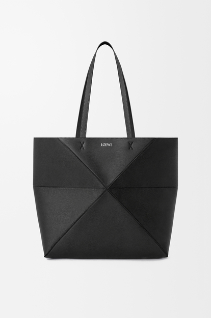 LOEWE Medium horizontal Puzzle Fold tote in soft grained calfskin Black